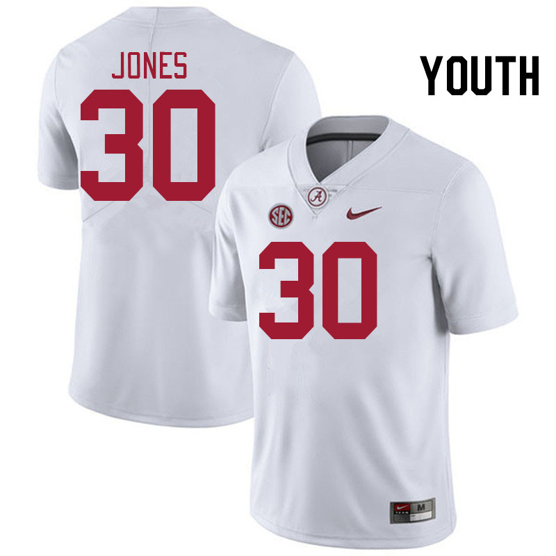 Youth #30 Cayden Jones Alabama Crimson Tide College Football Jerseys Stitched-White